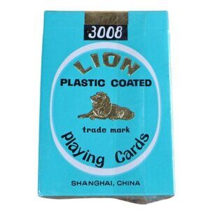 Lion Shanghai 3008 Plastic-Coated Playing Cards Deck Turquoise & Gold